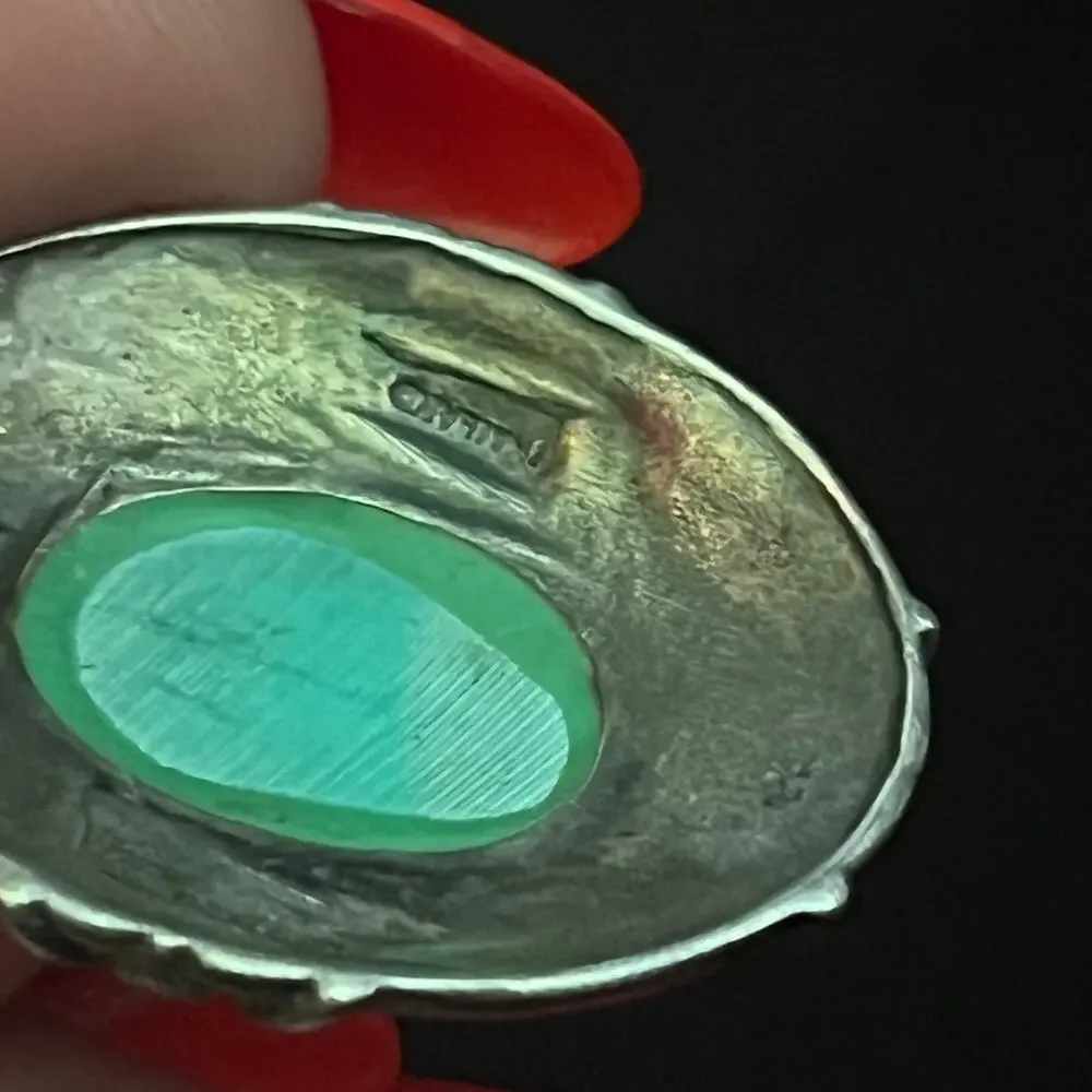 Vintage Blue turquoise cabochon stone 925 sterling silver Thailand oval pendant